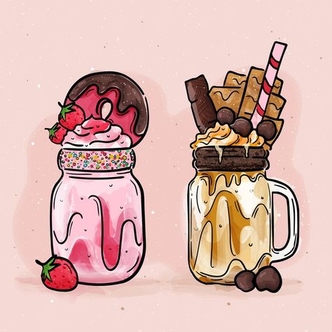 Discover thousands of free-copyright vectors on Freepik Monster Shakes, Food Doodles, Sweet Drawings, Desen Realist, Food Illustration Art, Cute Food Drawings, Cute Food Art, Cute Doodles Drawings, Cute Kawaii Drawings