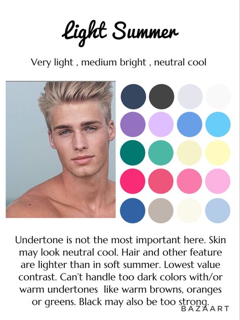 Light Summer Color Palette Men, Light Summer Color Palette, Soft Summer Color Palette, Soft Summer Colors, Cool Color Palette, Spring Palette, Summer Colours, Summer Color Palette, Personal Color