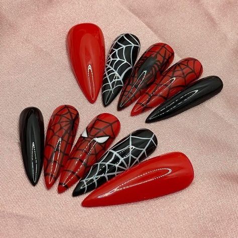 Spider Man Gel Nails, Spiderman Themed Nails, Nail Spider Man, Simple Spiderman Nails, Spiderman Nails Designs, Nails Spiderman, Spider Man Nails, Spiderman Nails, Punk Nails