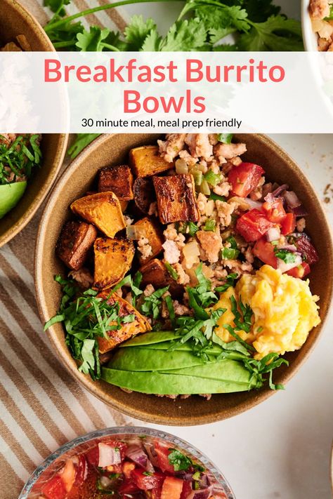 Diy Breakfast Bowls, Scramble Bowl, Breakfast Burrito Bowls, Breakfast Burrito Bowl, Bowl Meal Prep, Burrito Bowl Meal Prep, Healthy Breakfast Burrito, Bowls Ideas, 2024 Meals