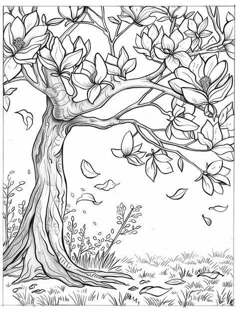 Midjourney AI Image: simple coloring page for adults, withut shade, magnolia tree with flowers --ar 3:4 → more in ai-img-gen.com Magnolia Coloring Pages, Doodle Trees, Tree With Flowers, Image Simple, Tree Doodle, Coloring Page For Adults, Magnolia Tree, Tree Coloring Page, Tree Sketches