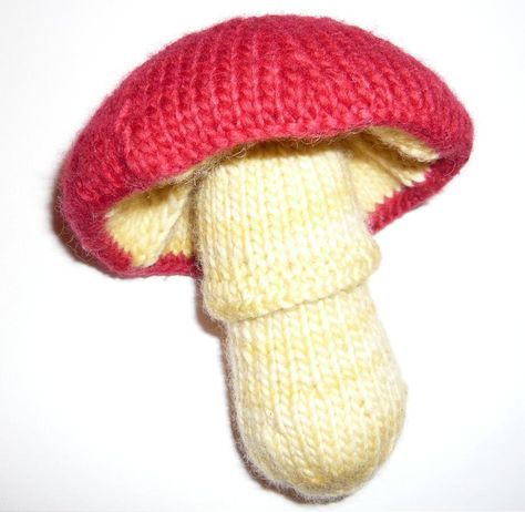 Seven page written pattern with photographs to help you put the va va voom in your knitted shroom! When a friend asked me to knit them a mushroom it had to be an Amanita, but don't worry the knitted variety aren't poisonous and the only high you'll get is the pleasure of knitting! It Knitted Mushroom, Casting Off Knitting, Knitted Bunny, Knitted Toys Free Patterns, Mushroom Pattern, Things To Knit, Knit Toys, Knit In The Round, Hat Knitting Patterns