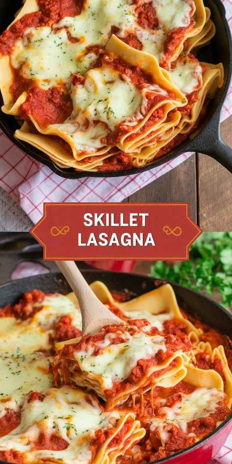 Skillet Lasagna: all the delicious flavors of classic lasagna, made easy in just one pan! Perfect for a quick weeknight dinner without all the layers. Quick Lasagna Recipe, Stove Top Lasagna, Pasta Meat Sauce, Skillet Lasagna, Classic Lasagna, Quick Weeknight Dinners, Lasagna Recipe, Meat Sauce, One Pan