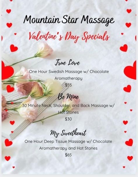 Massage Christmas Specials, Valentines Massage Specials, Valentine Massage, Valentine Offers, Salon Promotions, Massage Marketing, Massage Ideas, Facial Routine, Esthetician School