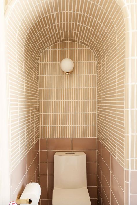 Tiled Bathroom, Corner Toilet, Art Deco Bathroom, Deco Bathroom, Fireclay Tile, Pink Bathroom, Bathroom Renos, Bathroom Styling, Interior Design Trends