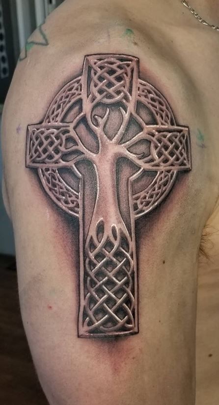 << Check out more Celtic Cross Tattoos, Ideas and Meanings #tattoomenow #tattooideas #tattoodesigns #tattoos #Celtic #Cross #Celticcross Celtic Shoulder Tattoo Men, Celtic Tattoos Sleeve, Celtic Cross Tattoo Feminine, Irish Cross Tattoo, Celtic Cross Tattoo For Men, Celtic Cross Tattoo, Cross Tattoos For Men, Celtic Tattoo For Women, Norse Tattoos