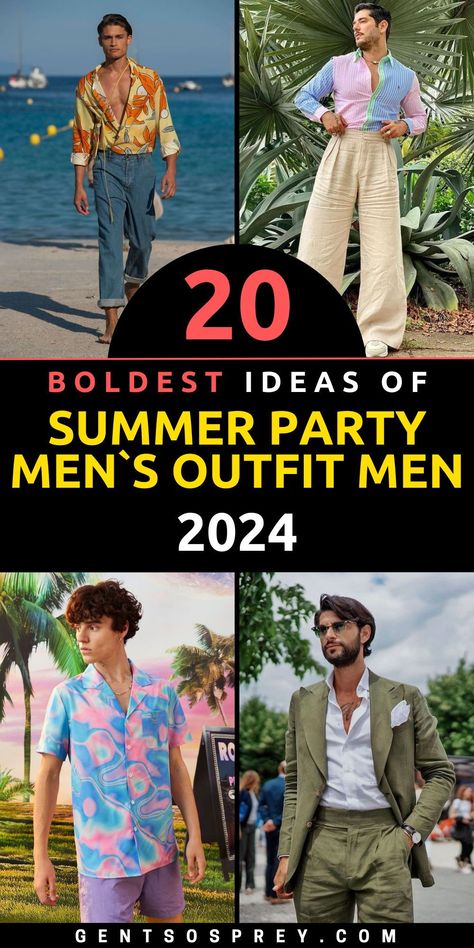 Get ready to turn heads at summer parties with our range of men's outfits for 2024. From casual to formal, we have curated the top 20 party looks to keep you stylish all season long. Whether it's a night on the town or an outdoor event, our fashion-forward ensembles blend comfort with sophistication. Explore our collection and discover the perfect outfit to make a lasting impression. Summer Party Outfit Men, Party Outfit Men Night, Casual Summer Party Outfit, Party Outfits For Men, Summer Backyard Parties, Las Vegas Summer, Husky Man, Party Outfit Men, Summer Night Outfit