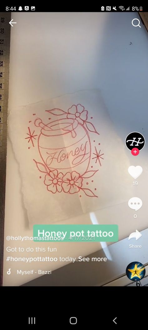 Sweet As Honey Tattoo, Honey Tattoo Traditional, Tiny Honey Pot Tattoo, Honey Pot Tattoo Ideas, Honey Dipper Tattoo, Hunny Pot Tattoo, Honey Pot Tattoo Simple, Small Honey Jar Tattoo, Honey Tattoo Ideas