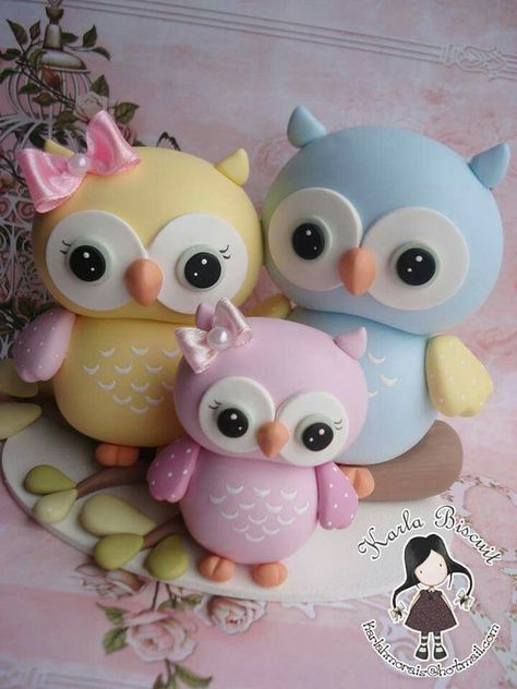 Fondant Owl, Owl Cakes, Clay Owl, Owl Cake, Fondant Animals, Fondant Cake Toppers, Polymer Clay Animals, Fondant Figures, Cute Polymer Clay