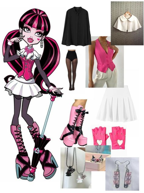 Cute Halloween Costumes Anime, Monster High Characters Halloween Costume, Dracula Costume Monster High, Draculora Inspired Outfits, Dracula Monster High Costume, Monster High Dolls Dress To Impress, Draculaura Costume Ideas, Disfraces Monster High, Outfits Inspired By Anime