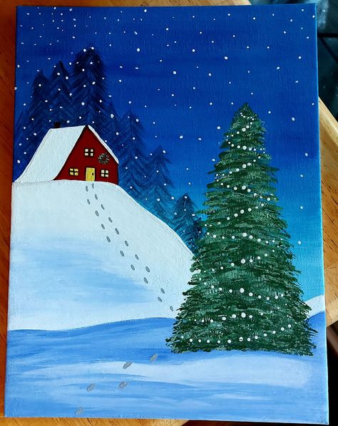 Paint And Sip Ideas, Xmas Drawing, Fall Paintings, Xmas Art, Christmas Painting, Winter Painting, Autumn Painting, Paint And Sip, Christmas Drawing