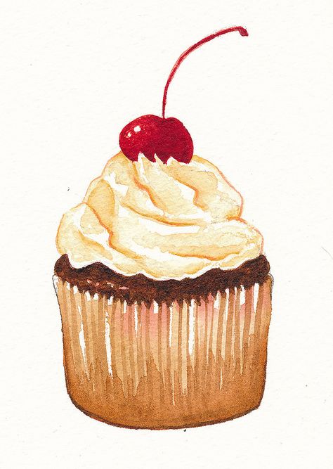 cupcake - Renee Leigh Stephenson Watercolor Practice, Wonderland Aesthetic, Susan Branch, Alice In Wonderland Aesthetic, Food Drawings, Food Artwork, Cupcake Shops, Food Drawing, Kitchen Art