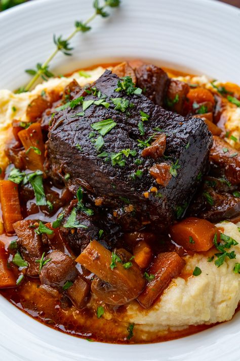 French Style Braised Short Ribs Braised Short Rib Recipes, Short Rib Bourguignon, Short Rib Meal Ideas, Short Ribs Recipe Braised, Beef Short Ribs No Wine, Beef Short Ribs Stew, Chianti Braised Short Ribs, Short Ribs Stew, Short Rib Stew