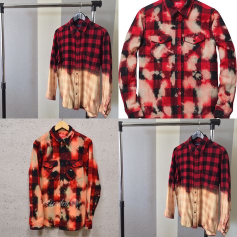 Bleach Flannel, Streetwear High Fashion, Bleach Shirt Diy, Bleaching Clothes, Bleached Flannel Shirt, Bleached Flannel, We're Back, Diy Shirt, The Godfather