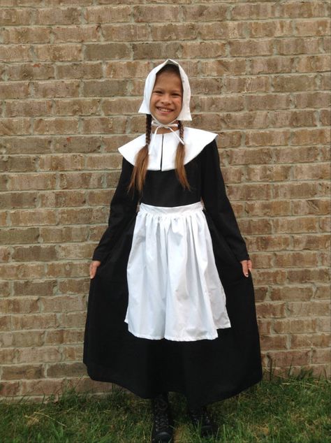 NEW Handmade Historical Play Thanksgiving Pilgrim by princesstrunk Pilgrim Outfit, Pilgrim Clothing, Pilgrim Costume, Handmade Costumes, Play Dress, Black Long Sleeve Dress, How To Turn, Handmade Dresses, Women's Costumes