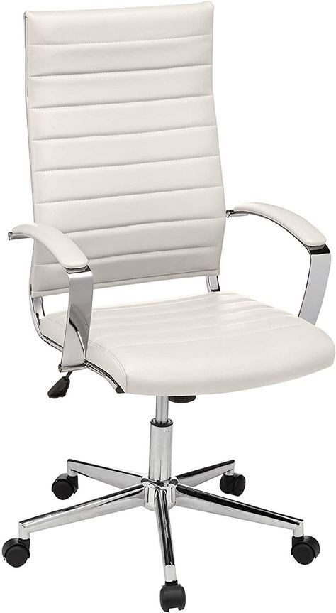 Price: $157.57 Product Dimensions 26.75"D x 26.25"W x 45.25"H Furniture base movement Swivel Room Type Office Color Stunning White Material Faux Leather Minimalist Home Office, White Office Chair, Office Desk Chairs, Swivel Chair Desk, Best Office Chair, High Back Office Chair, Computer Desk Chair, Office Computer Desk, White Office