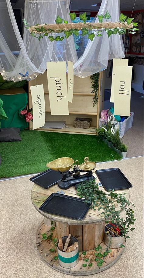 Playdough Area Ideas Eyfs, Creative Area Ideas For Early Years, Early Years Creative Area, Continuous Provision Eyfs Areas, Natural Playdough Area Eyfs, Curiosity Approach Playdough Area, Creative Area Display Eyfs, Natural Early Years Environment, Hygge Eyfs Classroom