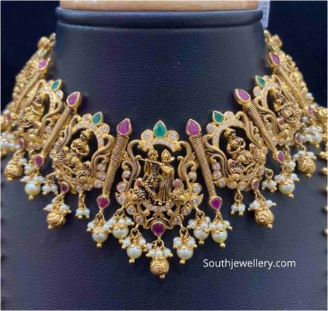 CZ Radha krishna necklace photo Krishna Necklace, Necklace Photo, Jewellery Bridal, Jewellery Wedding, 22 Carat Gold, Indian Jewellery Design, South Indian Jewellery, Ancient Jewelry, Cz Jewelry