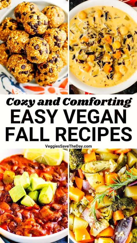 Explore the best easy vegan fall recipes including soups, stews, and chili, seasonal vegetable dishes, and even desserts. And of course you'll find cozy and comforting recipes featuring pumpkin, butternut squash, cauliflower, Brussels sprouts, and more. Save this pin and follow for more delicious vegan recipes! Vegan Fall Dinner, Vegan Fall Recipes, Plant Based Protein Sources, Cozy Recipes, Slow Cooker Lentils, Homemade Comfort Food, Vegan Lentil Soup, Fall Vegan Recipes, Fall Recipes Healthy