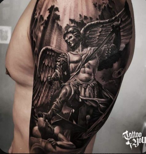 Warrior Angel Tattoo, Angel Sleeve Tattoo, No Tattoo, St Michael Tattoo, Warrior Angel, Arm Tattoos Drawing, Fire Fighter Tattoos, Running Tattoo, Archangel Tattoo