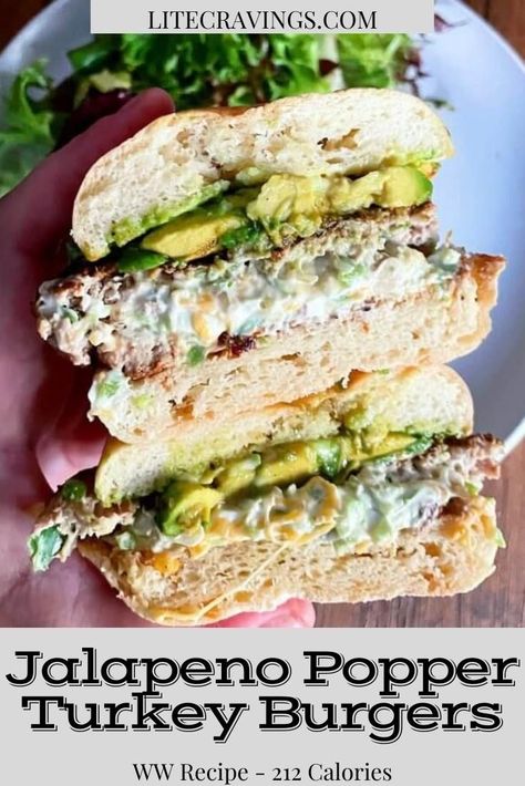 Serve these Jalapeno Popper Turkey Burgers to people who think they don't like turkey, and watch them fall in love! The combo of cream cheese, bacon, and jalapenos make an incredibly flavorful burger that is low in points. #turkeyburger #burgers Turkey Burger Wraps, Ground Turkey Jalapeno Recipes, Bunless Turkey Burger, Jalapeño Turkey Burgers, Jalapeño Chicken Burgers, Jalapeno Turkey Burger, Jalepeno Popper Burger Recipes, Jalapeno Popper Turkey Burger, Jalapeno Cheddar Turkey Burgers