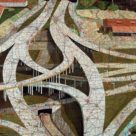 Map Collage by Matthew Cusick Map Collage, Cartography Map, Map Quilt, Amazing Maps, Map Artwork, Painting Collage, Collage Artwork, Collage Making, Old Maps