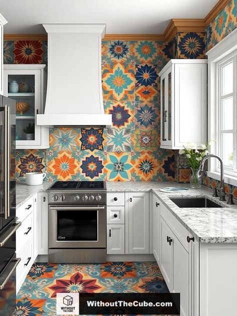 Eclectic geometric tiles transform kitchens into stunning, visually engaging spaces. By incorporating bold patterns like triangles and hexagons, you can create a vibrant backsplash that adds character. Experimenting with scale, color, and arrangement allows for a unique aesthetic that reflects your style—discover how this can elevate your kitchen further. #HomeDecor #KitchenDesign #TilePatterns #EclecticStyle #ColorfulHome #DesignInspiration Faux Brick Tiles, Textured Tile Backsplash, Backsplash Ideas For White Cabinets, Eclectic Kitchens, Vintage Tin Tiles, Seamless Kitchen, Color Tile Backsplash, Backsplash Kitchen White Cabinets, Natural Stone Backsplash