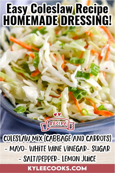 Basic ingredients make this Easy Coleslaw Recipe a cinch to make! With a homemade coleslaw dressing, this side will be a welcome addition to any table. This recipe uses ingredients you already have on hand - you can have this ready in 30 minutes (you need some time in the refrigerator!) Basic Coleslaw Recipe, Homemade Coleslaw Dressing, Creamy Coleslaw Dressing, Coleslaw Dressing Recipe, Easy Coleslaw, Coleslaw Recipe Easy, Coleslaw Dressing, Homemade Coleslaw, Creamy Coleslaw