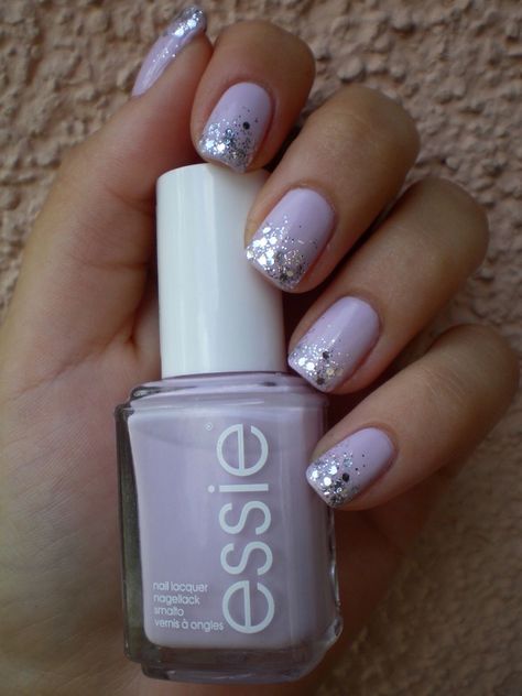 Essie Set In Stones, Lilac Wedding Nails For Bride, Perpul Nails, Lavender Sparkle Nails, Lavender Wedding Nails, Lavender Nails With Glitter, Lilac Glitter Nails, Nails Purple Sparkle, Lavender Glitter Nails