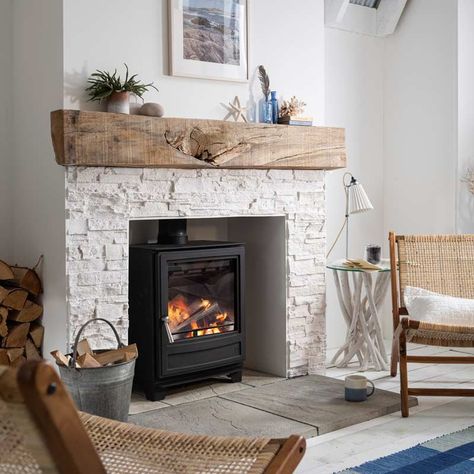 Traditional wood burning stoves - Arada Stoves Corner Wood Stove, Wood Stove Surround, Woodburning Stove Fireplace, Living Pequeños, Wood Stove Hearth, Wood Burning Stoves Living Room, Cottage Fireplace, Wood Stove Fireplace, Fireplace Remodel