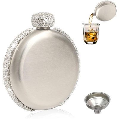 【FOOD GRADE STAINLESS STEEL】The stainless steel liquor flask is made of food-grade stainless steel material which is non-toxic, durable, never rust, and 100% safe for daily use. It's solid and lightweight. Easy to use and keeps liquids cold. Finish: Silver | Everly Quinn Luisdavid 5Oz Whiskey Cute Flask Set w/ Crystal Cap Stainless Steel in Gray, Size 4.33 H x 3.54 W x 1.0 D in | Wayfair Wine Flask, Bling Gifts, Liquor Flask, Small Water Bottle, Flask Set, Wine Tools, Entertainment Bar, Kids Water Bottle, Hip Flask