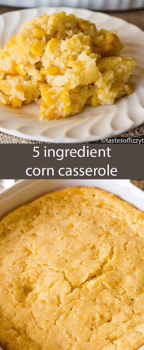 This no-fail corn 5 ingredient corn casserole recipe is versatile and bakes up into a savory side dish that will complement any meal. via @tastesoflizzyt #corncasserole #5ingredients #corn #sidedish Corn Casserole No Eggs, 5 Ingredient Corn Casserole, Corn And Cornbread Casserole, Corn Casserole 9x13, Corn Cake Casserole, Cornbread Jiffy, Bread Casserole, Double Recipe, Easy Corn Casserole