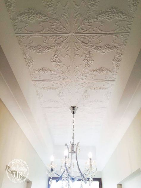 Pressed Tin Panels Flannel Flower ceiling Tin Panels Ideas, White Metal Ceiling Ideas, Luxury Homesteading, Victorian Laundry, Metal Panel Ceiling, Pressed Tin Panel, Pressed Metal Ceiling, Pressed Tin Ceiling, Beam Ceilings