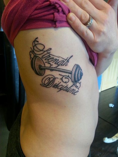 My new tattoo. #CrossFit #strength #discipline Gym Inspiration Tattoo, Tattoos For Weight Lifters, Crossfit Tattoo Women, Gym Tattoos, Tattoos For Gym Lovers, Barbell Tattoo Weightlifting, Mouse Tattoos, Strength Tattoo, Fitness Tattoos