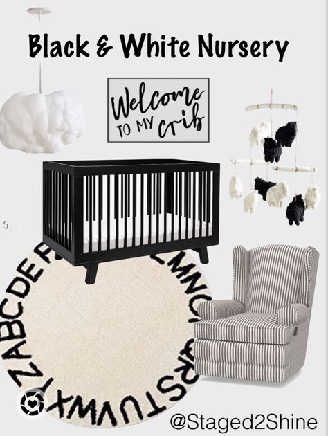 Nursery- Black & White with updated links Follow my shop @Staged2Shine on the @shop.LTK app to shop this post and get my exclusive app-only content! #liketkit #LTKhome #LTKbump #LTKbaby @shop.ltk https://liketk.it/42Yog Black White And Gray Nursery, Black And White Nursery Ideas, Black White And Grey Nursery, Baby Esthetics, Black And White Boy Nursery, Nursery Ideas Black And White, Black And White Nursery Gender Neutral, Nursery Ideas Black, White And Black Nursery