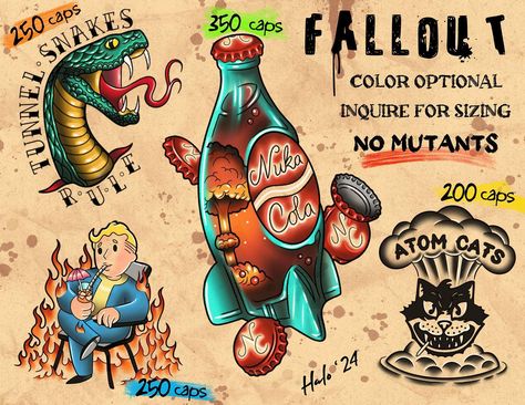 Greetings Vault Dwellers! 👋 Fallout Flash Event running until May 31st. Book any of these designs until May 31st to lock in this price. Your appointment does not have to be booked FOR May, just booked during the event period. Feel free to DM with any questions regarding size, color changes, placement or booking. My booking calendar is live and linked in my bio. Surface never, vault FOREVER! 🫡 #tacomawashington #tacomaartist #gigharborwashington #pnwtattoos #pnwartist #pnwart #tattooartist... Fallout American Traditional Tattoo, Fallout Tattoo Flash, Fallout 4 Tattoos, Charlie Tattoo, Fallout Tattoo, Booking Calendar, Gig Harbor Washington, Fallout Concept Art, Gamer Stuff