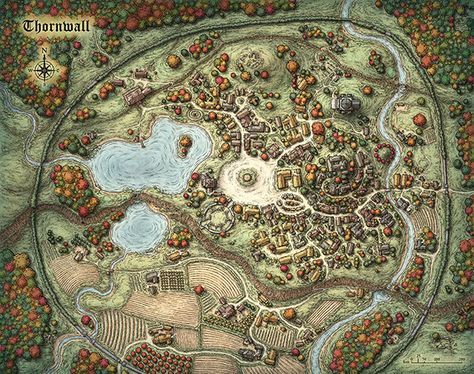 Thornwall Map Fantasy Map Maker, Fantasy City Map, Village Map, Fantasy Town, Imaginary Maps, Fantasy World Map, Tabletop Rpg Maps, Rpg Map, Town Map