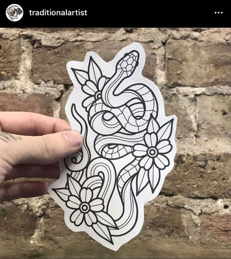 Snake And Dagger Tattoo, Traditional Tattoo Outline, Traditional Snake Tattoo, Traditional Tattoo Stencils, Sam King, King Tattoos, Snake Tattoo Design, Posca Art, Old School Tattoo Designs