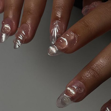 Clear Gel Nails, Nails Bling, Asian Nails, Aesthetic Luxury, Vintage Nails, Nails Cute, Pearl Nails, Cute Gel Nails, Jelly Nails