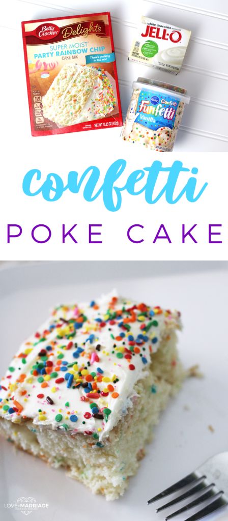 Easy Funfetti Poke Cake Recipe That Is So Yummy - Love and Marriage Confetti Poke Cake, Easy To Make Food, Funfetti Sprinkles, Cake Confetti, Poke Cake Recipe, Funfetti Cake Mix, Poke Cake Recipes, Confetti Cake, Brownie Desserts