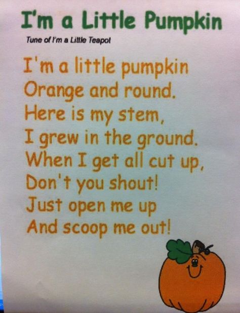 A cute Halloween song to practice language development skills with your kids! Pumpkin Poem, Pumpkin Song, Circle Time Songs, Kindergarten Songs, Classroom Songs, Songs For Toddlers, Fall Songs, Fall Preschool Activities, Pumpkin Activities