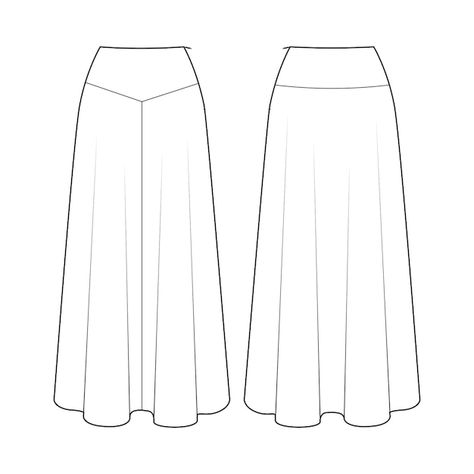 Pleats Technical Drawing, Technical Drawing Skirt, Skirt Technical Drawing, Fashion Technical Drawing, Outfit Ideas Drawing, Long Flared Skirt, Tree Drawings Pencil, Flat Drawings, Art Sketches Pencil