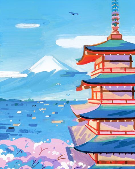 Day 14 of Paintings of Japan, Kickstarter link in bio 🌸 #illustration #drawing #artistsoninstagram #art #acrylicpainting #posca #travel… | Instagram Japan Art Illustration, Japan Illustration Art, Posca Illustration, Japan Drawing, Bio Illustration, Japan Holiday, Markers Drawing Ideas, Japandi Art, Japan Kawaii