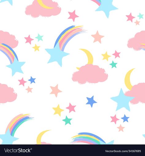 Moon Vector, Blue Sky Clouds, Star Illustration, Star Cloud, Rainbow Cloud, Scrapbook Printables, Cute Stars, Moon Print, Repeat Pattern