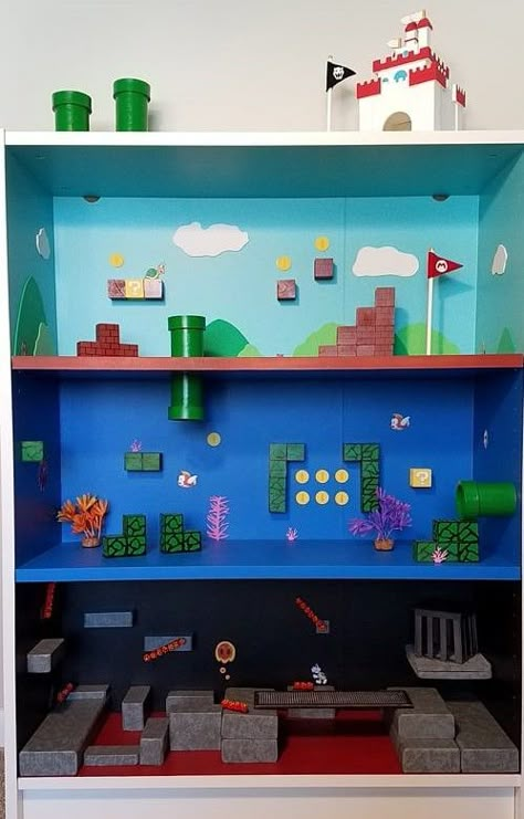 Mario Playhouse Mario Playhouse, Nintendo Crafts, Play Houses Diy, Super Mario Room, Mario Bros Birthday Party Ideas, Mario Crafts, Mario Room, Super Mario Bros Birthday Party, Diy Playroom