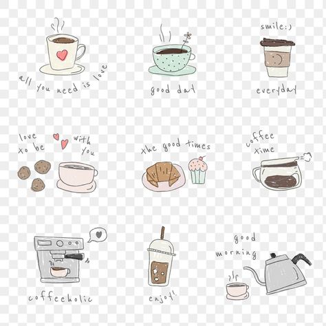 Bullet Journal On Ipad, Coffee Doodle, Kids In Love, Free Planner Stickers, Work Stickers, Doodle Design, Sticker Png, About Coffee, Coffee Stickers