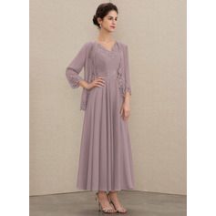 A-Line Scoop Neck Ankle-Length Chiffon Lace Mother of the Bride Dress With Cascading Ruffles (008204898) - JJ's House Brides Mother Dress, Bride Silhouette, Fashion Notes, Groom Dresses, Dresses Chiffon, Mothers Dresses, Mother Of The Bride Dress, Chiffon Ruffle, Dress Silhouette