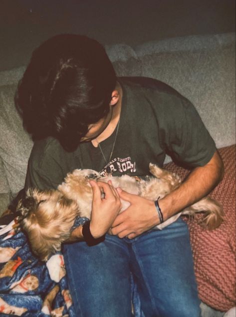 Guy With Puppy Aesthetic, Dog Vintage Aesthetic, Guys With Dogs Aesthetic, Men With Puppies, Dog And Couple Aesthetic, Boyfriend And Dog Aesthetic, Guy With Dog Aesthetic, Boy With Dog Aesthetic, Man With Dog Aesthetic