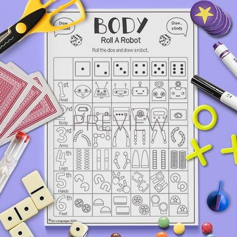 Roll A Picture, Roll A Face Dice Game, Roll A Drawing Game, Roll A Robot, Roll A Dice Drawing Games Art, Roll A Robot Dice Game, Robot Worksheets Free Printable, Build A Robot Printable, Reggio Math