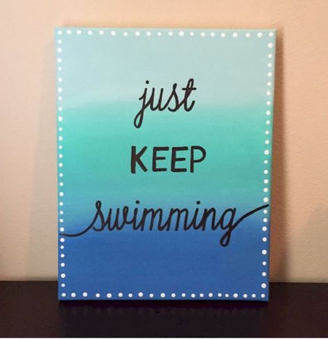 Love the background and border idea Canvas Painting Quotes, Acrylic Painting Inspiration, Disney Canvas, Just Keep Swimming, Simple Canvas Paintings, Cute Canvas Paintings, Easy Canvas Art, Painting Quotes, Easy Canvas Painting